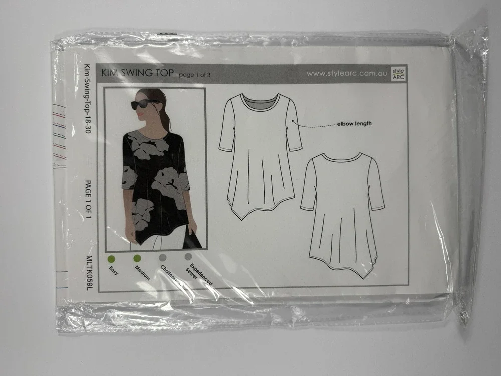 Style Arc Kim Swing Top Sewing Pattern Sizes 18-30 Plus Size Elbow Sleeve Tunic